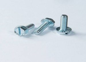 Hex head flange bolts with zinc plating for industrial fastening applications.
